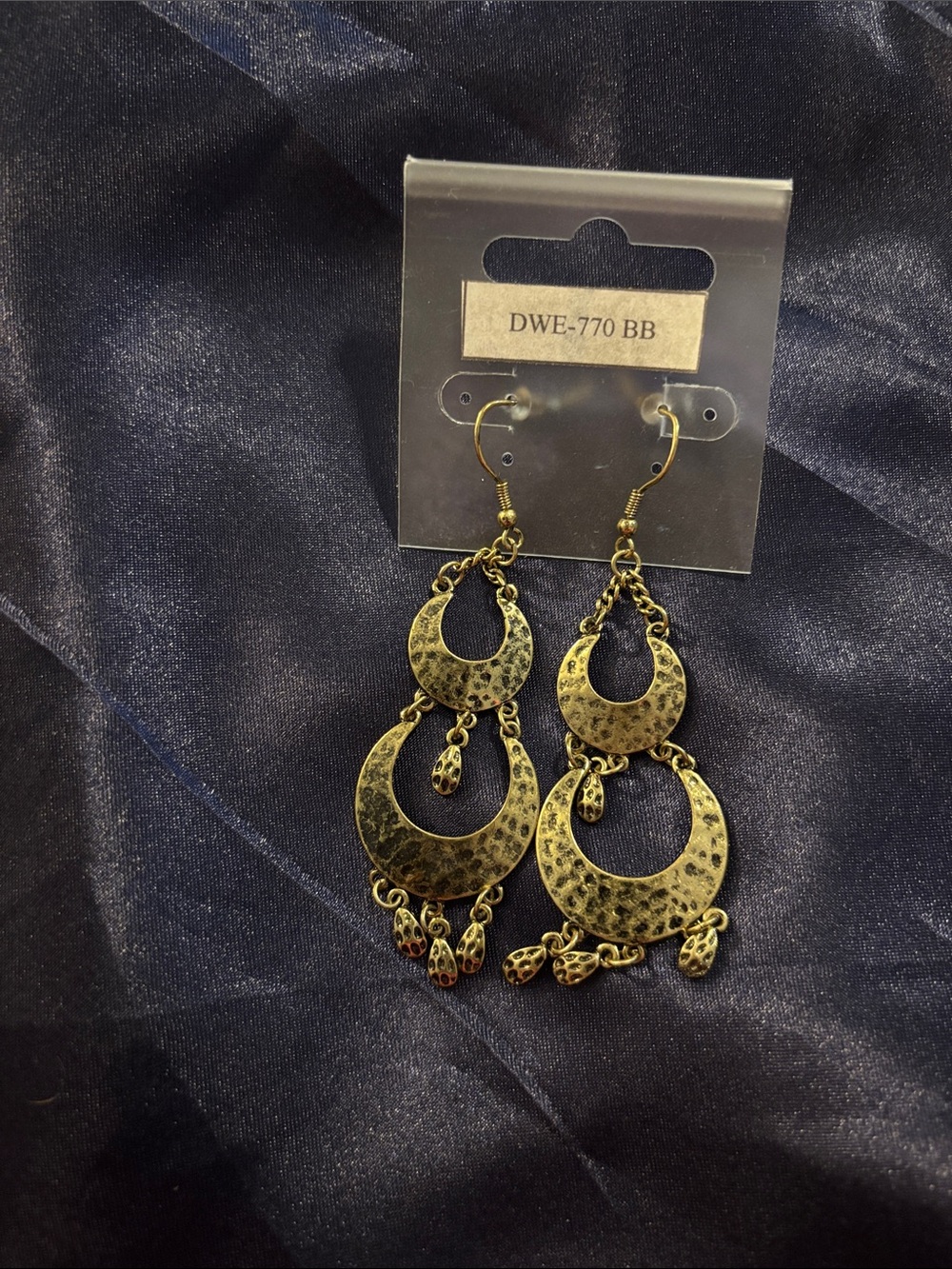 Antique Gold Hammered Crescent Drop Earrings